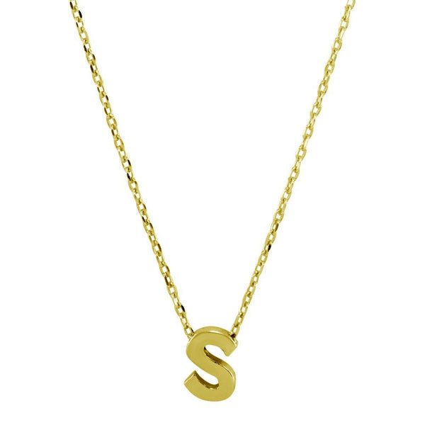 Silver 925 Gold Plated Small Initial S Necklace - JCP00001GP-S | Silver Palace Inc.