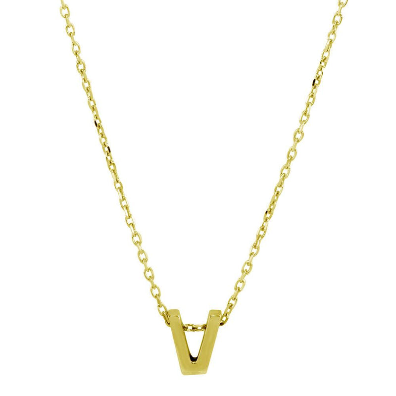 Silver 925 Gold Plated Small Initial V Necklace - JCP00001GP-V | Silver Palace Inc.
