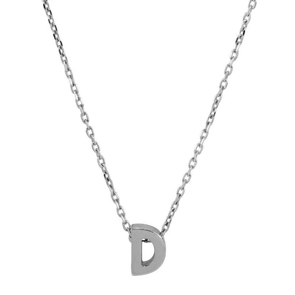 Silver 925 Rhodium Plated Small Initial D Necklace - JCP00001-D | Silver Palace Inc.
