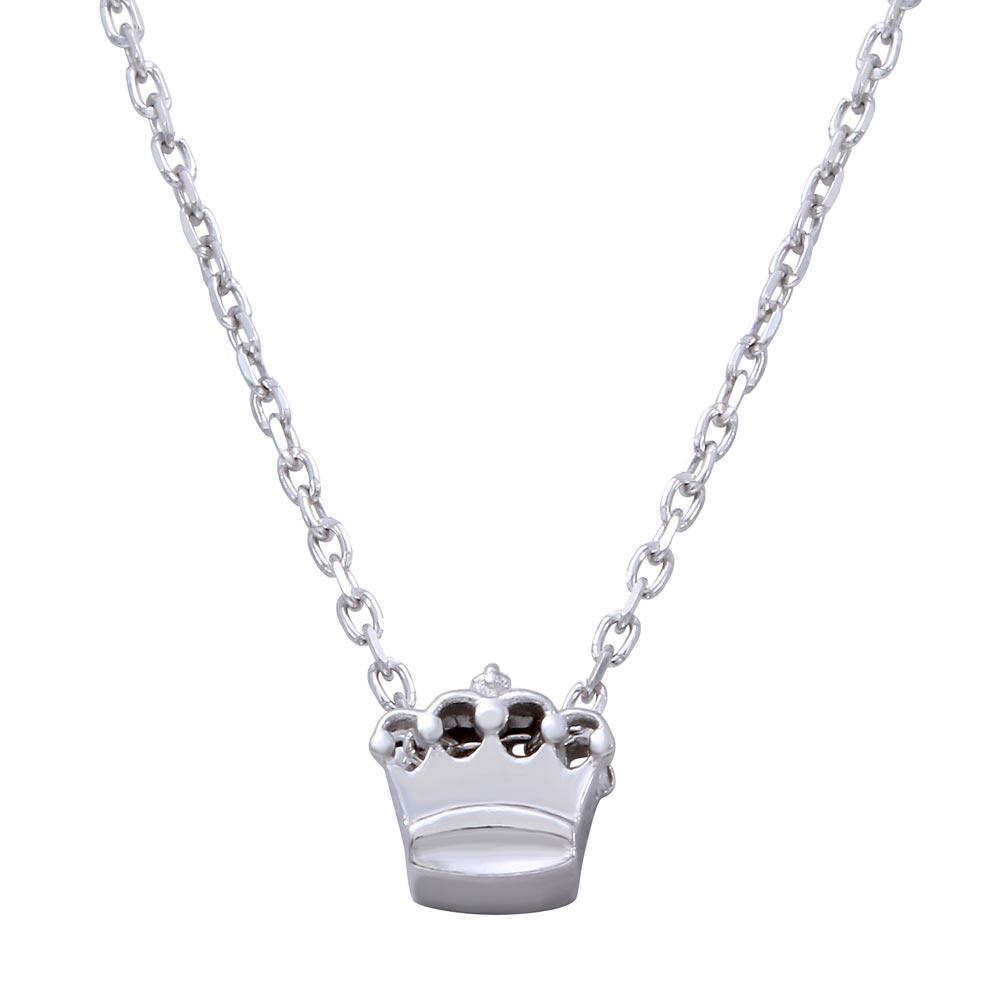 Silver 925 Rhodium Plated Mini Crown Pedant Necklace - JCP00003RH | Silver Palace Inc.