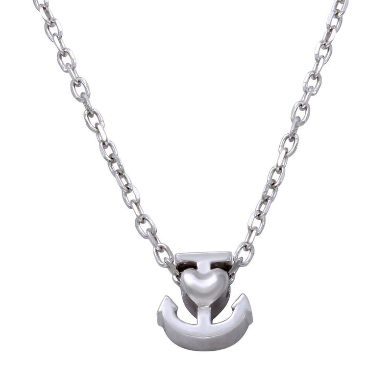 Silver 925 Rhodium Plated Mini Anchor Pendant Necklace - JCP00005RH | Silver Palace Inc.