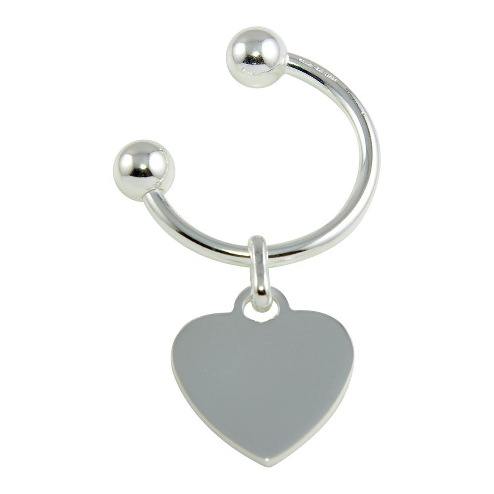 Silver 925 High Polished U-Shaped Keychain with Heart Charm - KEYCHAIN20 | Silver Palace Inc.