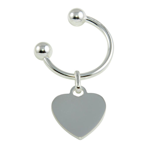 Silver 925 High Polished U-Shaped Keychain with Heart Charm - KEYCHAIN20 | Silver Palace Inc.