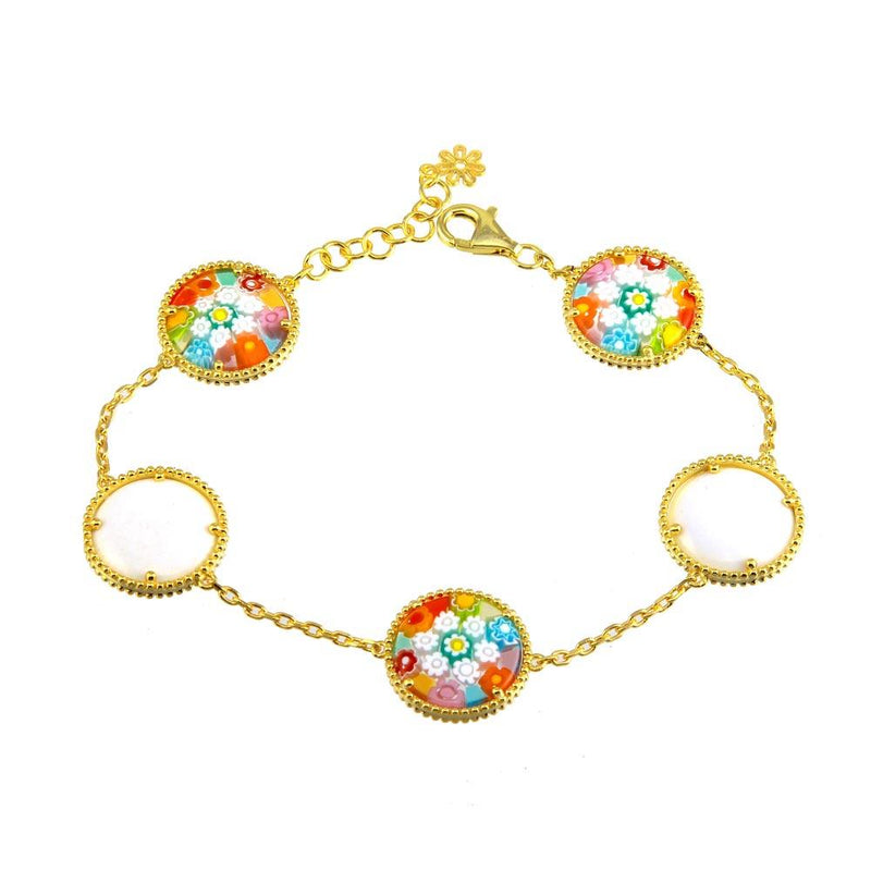 Sterling Silver 925 Gold Plated Round Murano Glass Beaded Design Bracelet - MB00002 | Silver Palace Inc.