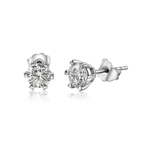 Silver 925 Moissanite 0.5 Carat 6mm Round Push Back Earring - MBGE00001 | Silver Palace Inc.