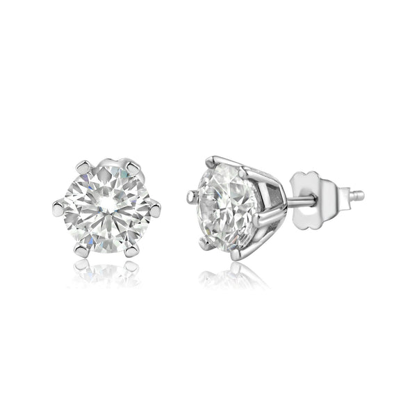 Silver 925 Moissanite 1 Carat 7mm Round Push Back Earring - MBGE00002 | Silver Palace Inc.