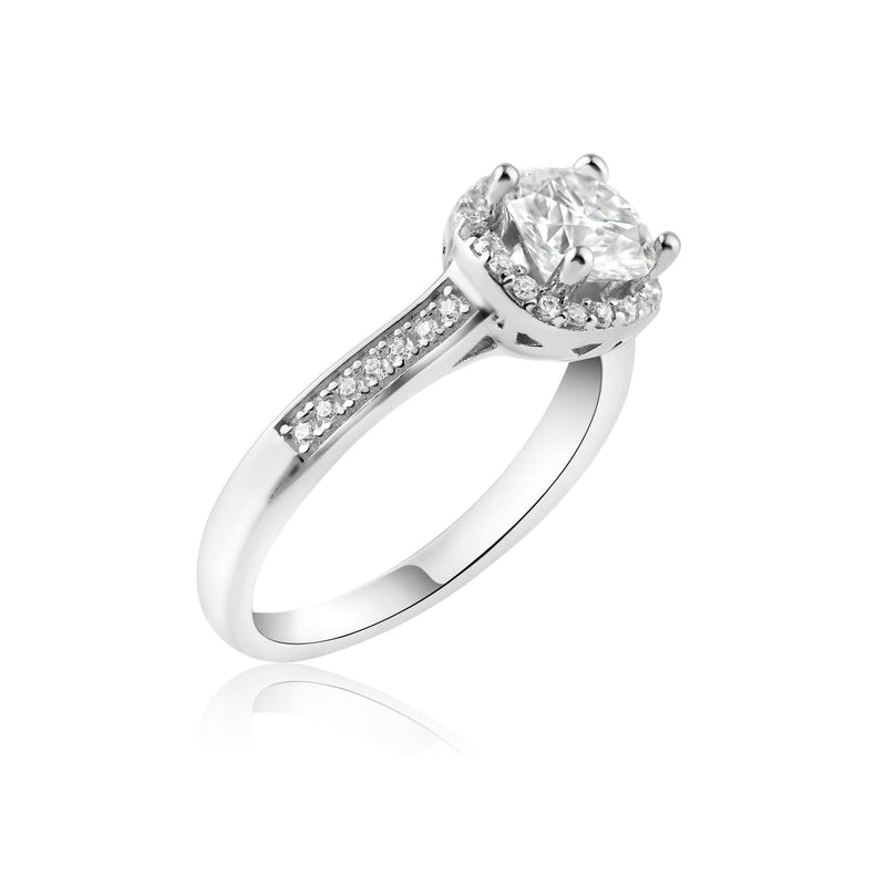 Rhodium Plated 925 Sterling Silver 1 Carat Moissanite and Clear CZ Ring - MBGR00004