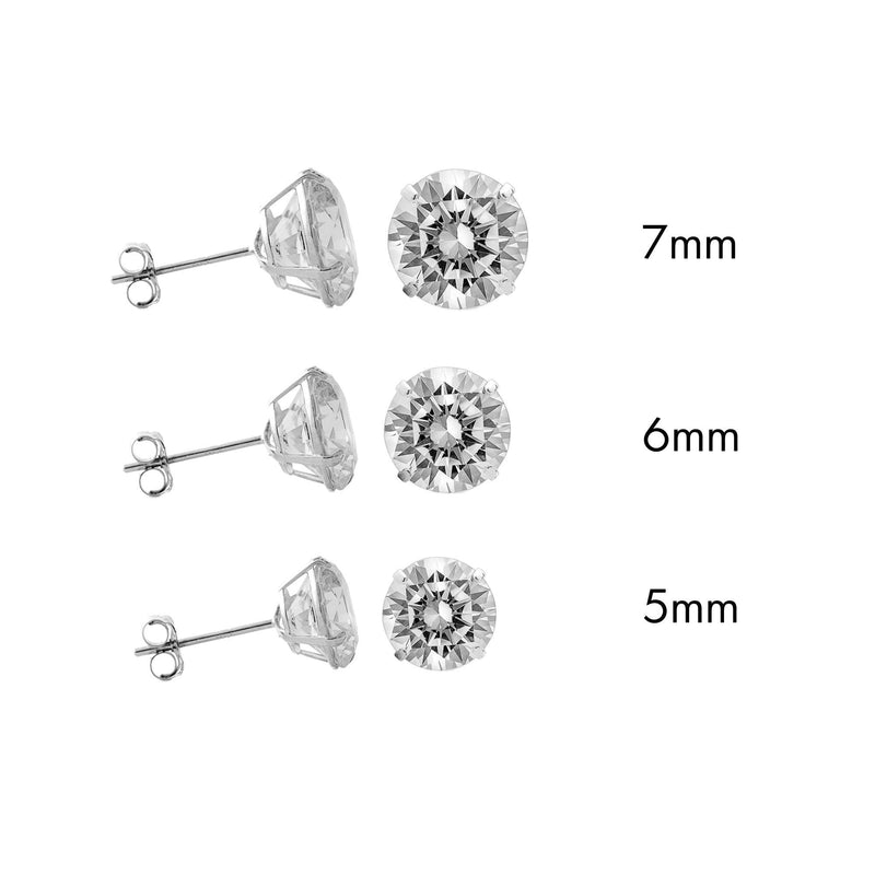 Sterling Rhodium Plated 925 Sterling Silver Moissanite Stone Round Push Back Earring - MGME00008 | Silver Palace Inc.