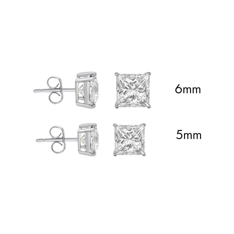 Sterling Rhodium Plated 925 Sterling Silver Moissanite Stone Square Push Back Earring - MGME00009 | Silver Palace Inc.