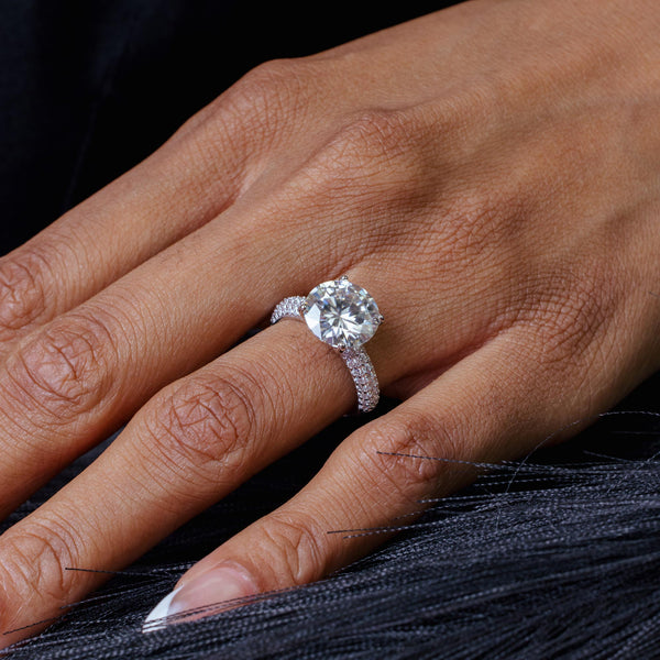 Silver 925 Rhodium Round Engagement Moissanite Ring - MGMR00005
