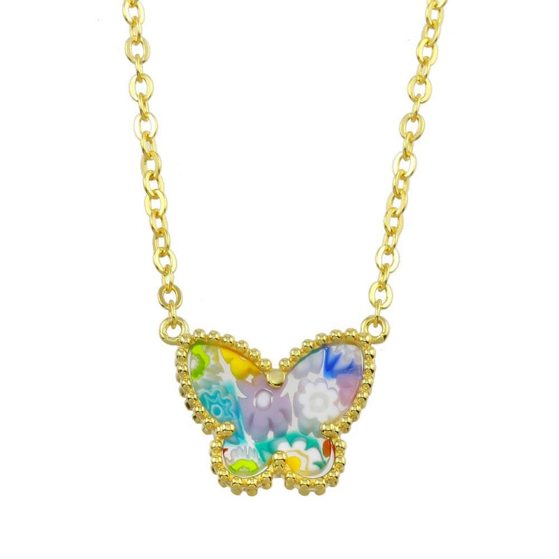Sterling Silver 925 Gold Plated Butterfly Murano Glass Necklace - MN00001 | Silver Palace Inc.