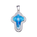 Sterling Silver 925 Rhodium Plated Blue Murano Glass Cross CZ Pendant - MP00001BLU | Silver Palace Inc.