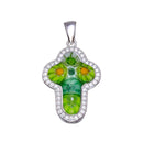 Sterling Silver 925 Rhodium Plated Green Murano Glass Cross CZ Pendant - MP00001GRN | Silver Palace Inc.