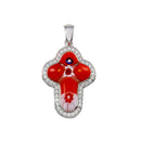 Sterling Silver 925 Rhodium Plated Red Murano Glass Cross CZ Pendant - MP00001RED | Silver Palace Inc.
