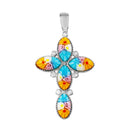 Sterling Silver 925 Rhodium Plated Cross Murano Glass With CZ Pendant - MP00003 | Silver Palace Inc.