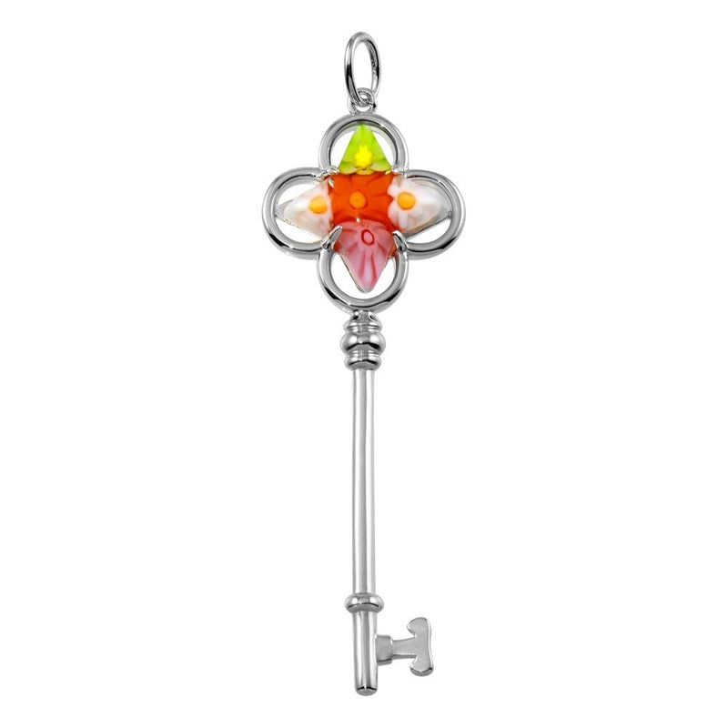 Sterling Silver 925 Rhodium Plated Glass Murano Flower Key Pendant - MP00007 | Silver Palace Inc.