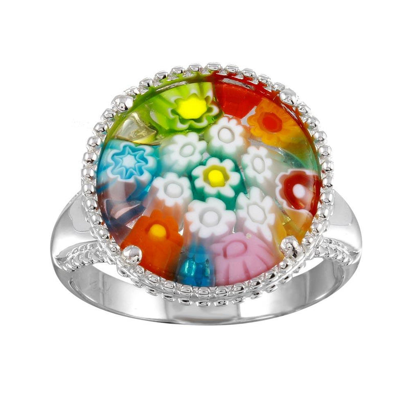 Sterling Silver 925 Rhodium Plated Murano Glass Beaded Design Ring - MR00002 | Silver Palace Inc.
