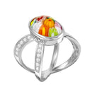 Rhodium Plated 925 Sterling Silver Open Shank Oval Shape Murano Glass CZ Ring - MR00006