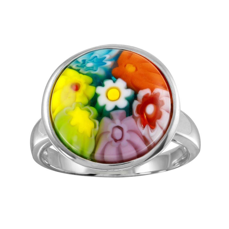 Sterling Silver 925 Rhodium Plated Disc Murano Glass Ring - MR00010 | Silver Palace Inc.