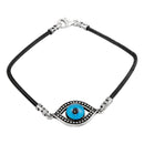 Closeout-Silver 925 Oxidized Evil Blue Eve Leather Bracelet - OXB00011 | Silver Palace Inc.