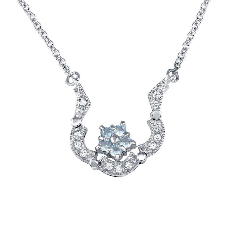 Closeout-Silver 925 Rhodium Plated CZ Flower Pendant Necklace - P000001 | Silver Palace Inc.