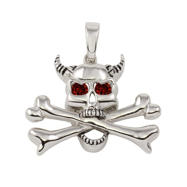 Closeout-Silver 925 Skull and Bones Pendant with Red CZ - P000005RD | Silver Palace Inc.
