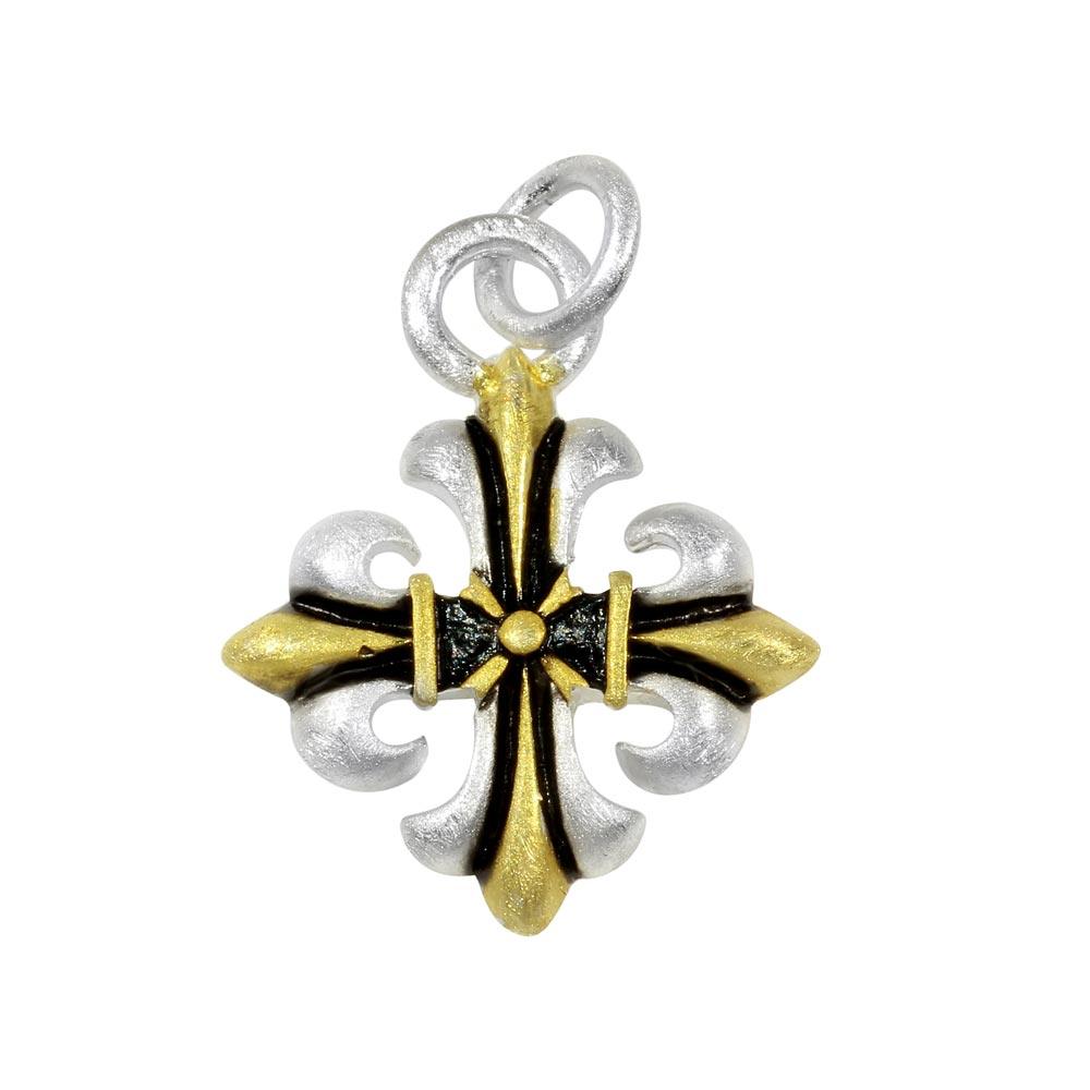 Clearance-Two-Tone 925 Sterling Silver Matte Finish Cross Fleury