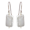 Silver 925 Rhodium Plated Fish Hook Square Dangling Pearl Earrings - PJE00004 | Silver Palace Inc.