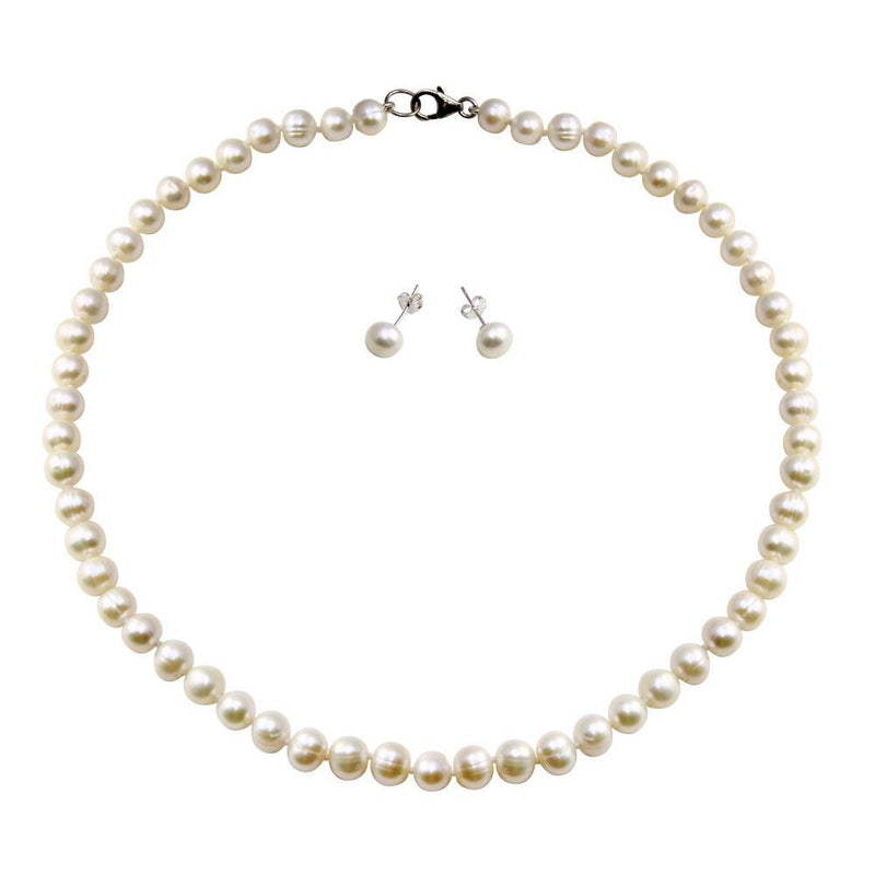 Fresh Water White Pearl Set  - PJS00004 | Silver Palace Inc.