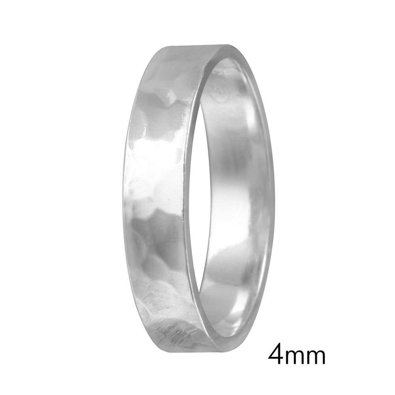 Silver 925 Hand Hammered Wedding Band Flat Ring - RING03-4MM | Silver Palace Inc.