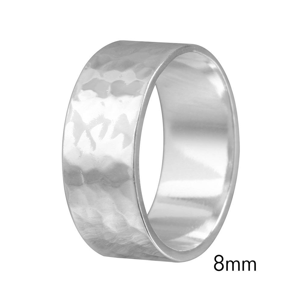 Silver 925 Hand Hammered Wedding Band Flat Ring - RING03-8MM