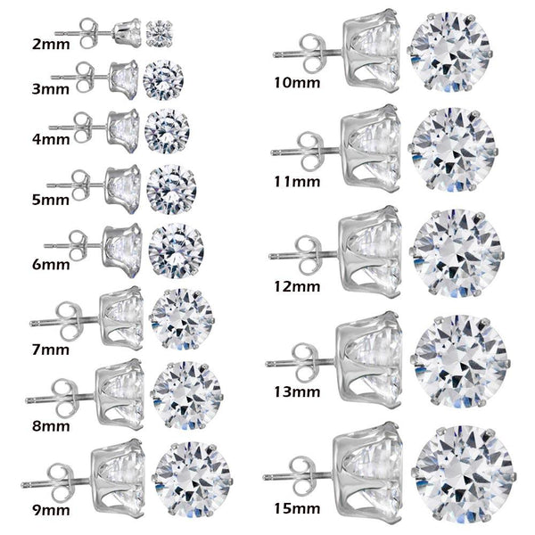 Silver 925 Clear Round CZ Stud Earring - STUD RD CL | Silver Palace Inc.