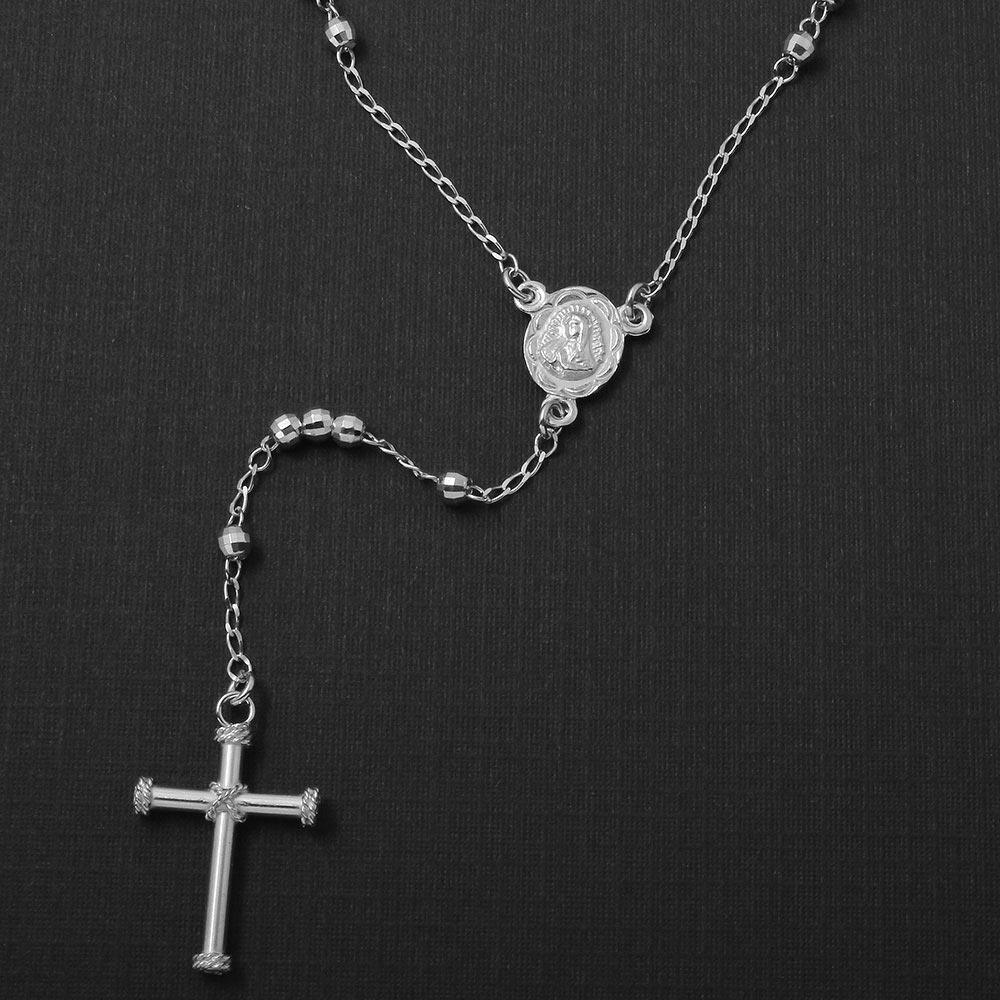 Silver 925 Rhodium Plated Diamond Cut Beads Rosary Necklace 3mm - RS04RH-3MM | Silver Palace Inc.