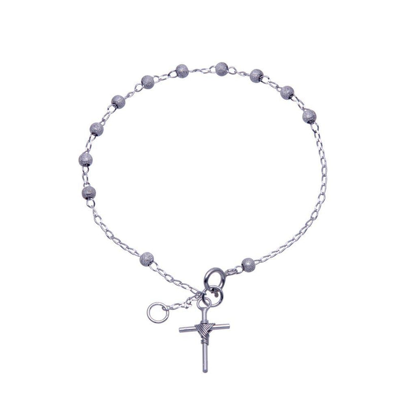 Silver 925 Matte Finish Rhodium Plated Glittered Beads Rosary Bracelet 3mm - RSB04RH-3MM | Silver Palace Inc.