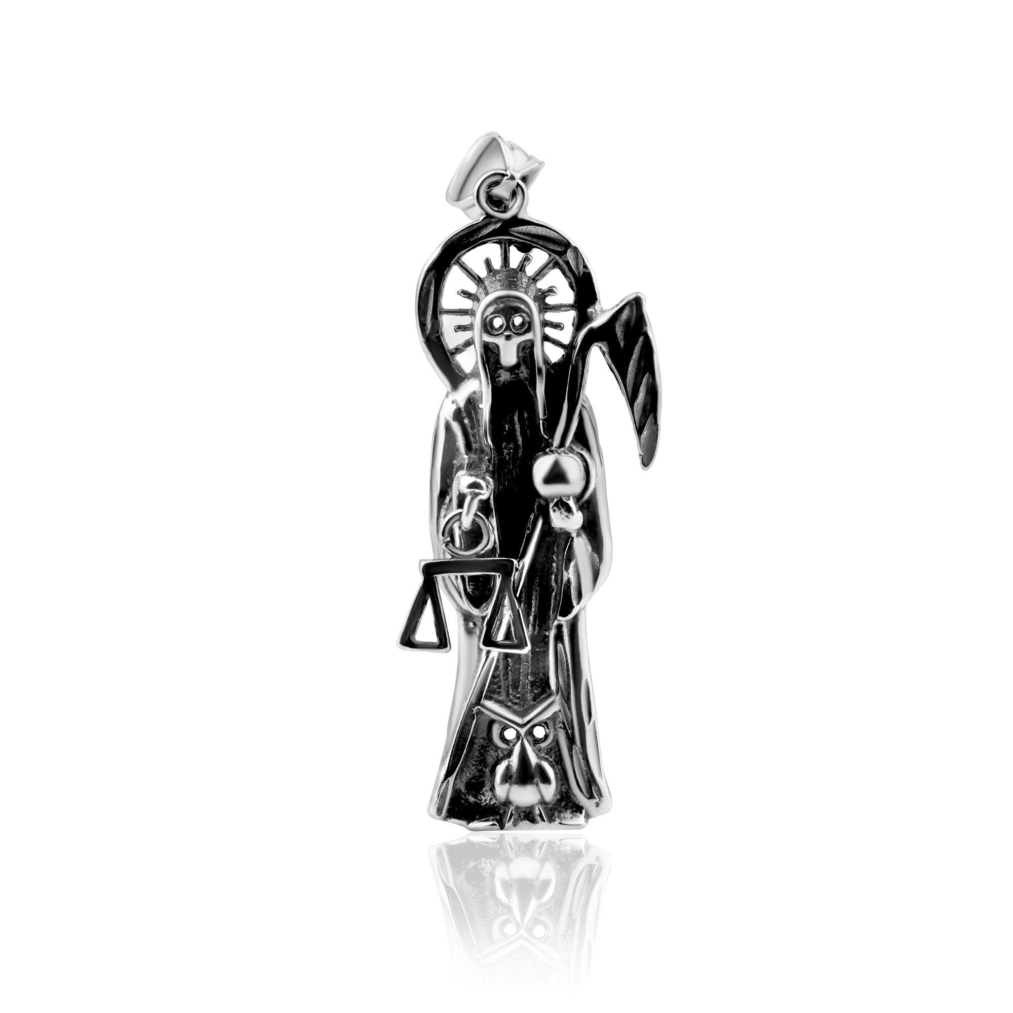 Silver 925 Oxidized Santa Muerte Pendant - SCP00001 | Silver