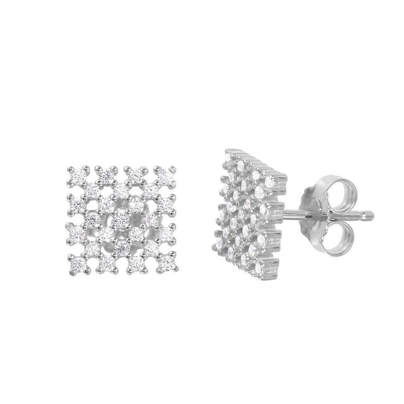 Silver 925 Rhodium Plated Checkered CZ Stud Earrings - ACE00079RH | Silver Palace Inc.