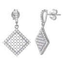 Silver 925 Rhodium Plated Halo Square CZ Earrings - ACE00090RH | Silver Palace Inc.