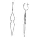Silver 925 Rhodium Plated Dangling Geometric CZ huggie hoop Earrings - ACE00094RH | Silver Palace Inc.