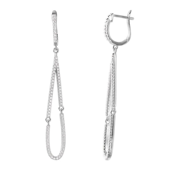 Silver 925 Rhodium Plated Dangling Open Tear Drop CZ huggie hoop Earrings - ACE00098RH | Silver Palace Inc.