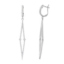 Silver 925 Rhodium Plated Dangling Long Thin Square CZ  huggie hoop Earrings - ACE00101RH | Silver Palace Inc.