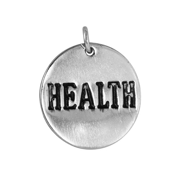 Silver 925 'Health' Engraved Disc Pendant - CHARM008 | Silver Palace Inc.