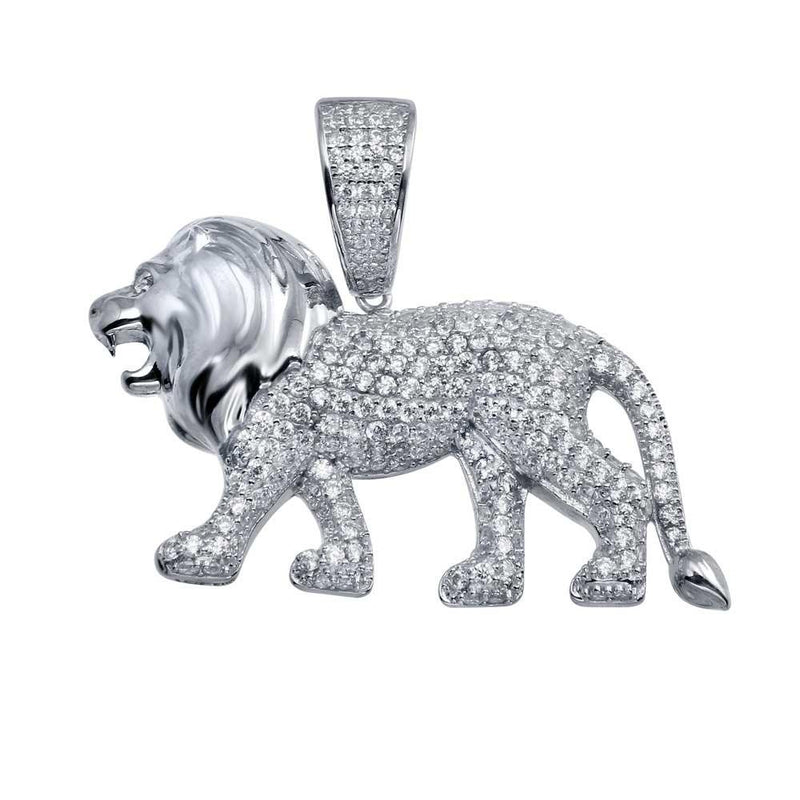 Silver 925 Rhodium Plated Lion Hip Hop Pendant - SLP00016 | Silver Palace Inc.