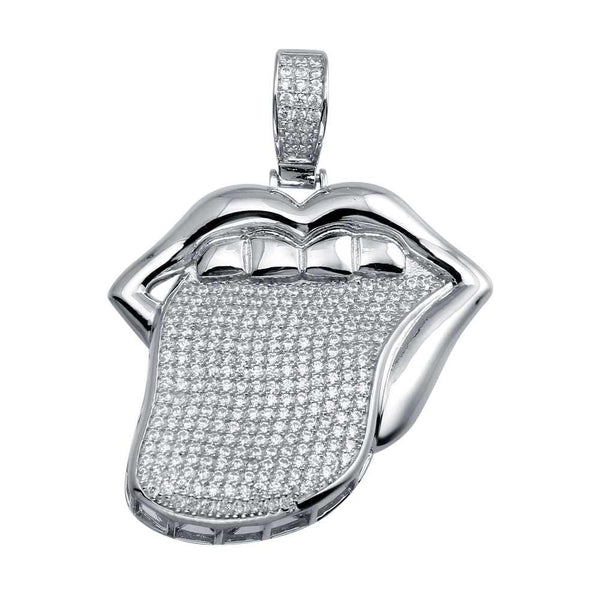 Rhodium Plated 925 Sterling Silver Mouth and Tongue Hip Hop Pendant - SLP00017 | Silver Palace Inc.