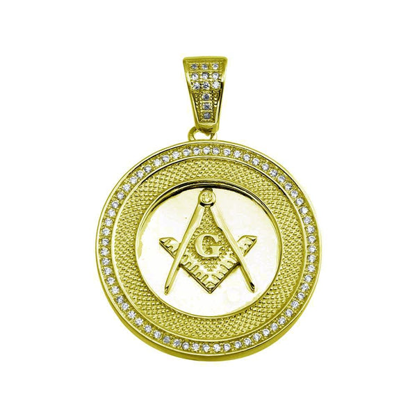 Silver 925 Gold Plated Masonic Sign Medallion Hip Hop Pendant - SLP00019GP | Silver Palace Inc.
