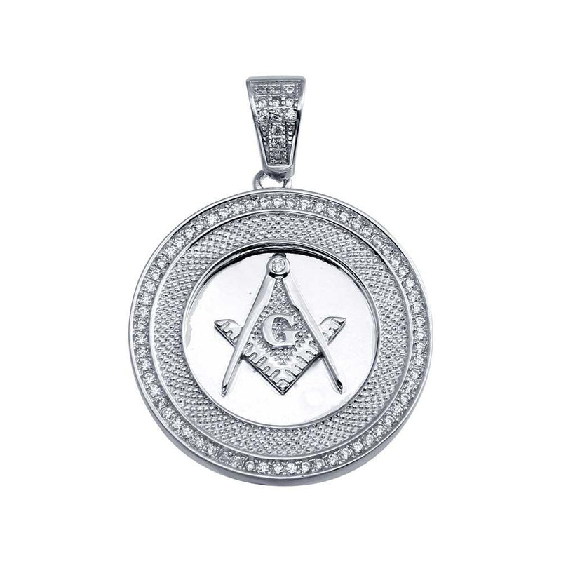 Silver 925 Rhodium Plated Masonic Sign Medallion Hip Hop Pendant - SLP00019 | Silver Palace Inc.