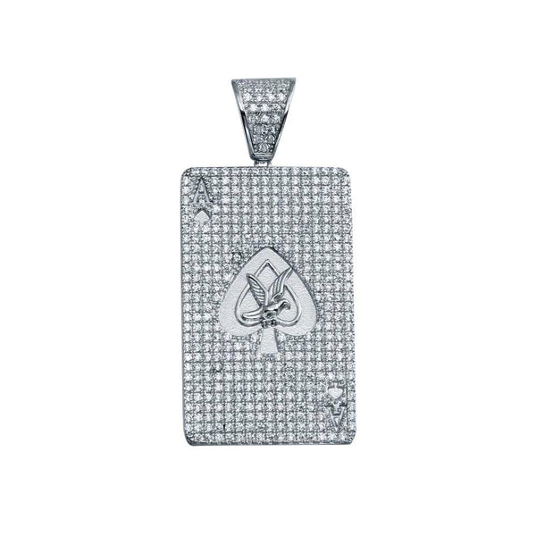 Rhodium Plated 925 Sterling Silver CZ Ace Card Hip Hop Pendant - SLP00026 | Silver Palace Inc.