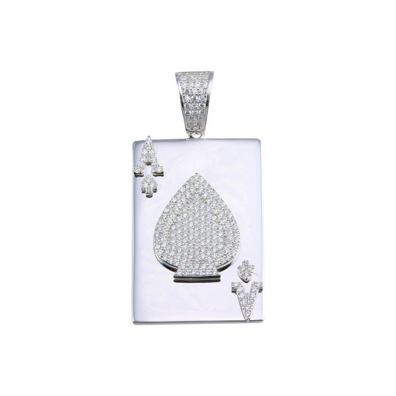 Rhodium Plated 925 Sterling Silver Ace of Spades Card Hip Hop Pendant - SLP00032 | Silver Palace Inc.