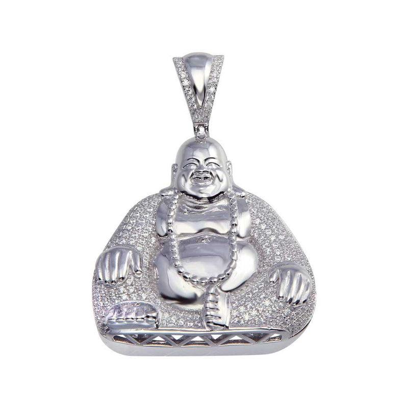Silver 925 Rhodium Plated CZ Laughing Buddha Hip Hop Pendant - SLP00040. | Silver Palace Inc.