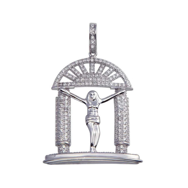 Rhodium Plated 925 Sterling Silver CZ Crucifix Hip Hop Pendant - SLP00041. | Silver Palace Inc.