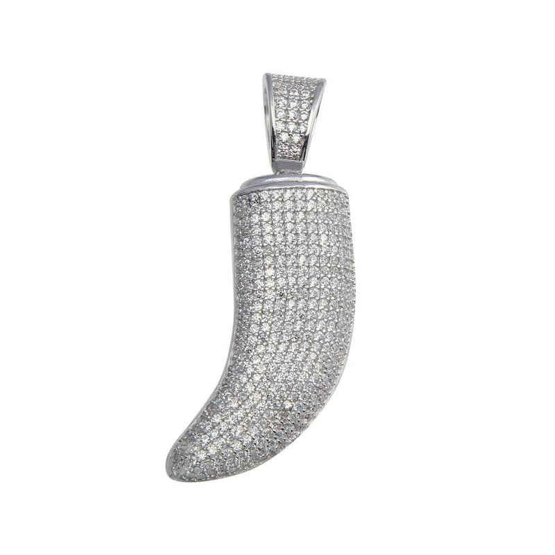 Rhodium Plated 925 Sterling Silver CZ Tiger Tooth Hip Hop Pendant - SLP00043. | Silver Palace Inc.